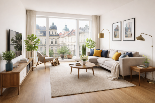 Stilvoll eingerichtetes Wohnzimmer in Wien